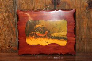 lot 102 image: Vintage Framed Artwork of Horse-Drawn Carriage
