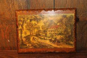 lot 103 image: Vintage Framed Artwork Depicting Southern Plantation Scene