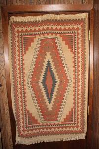 lot 109 image: Vintage Tribal Pattern Area Rug with Fringe