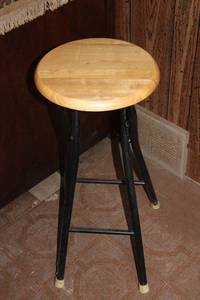 lot 110 image: Vintage Wooden Bar Stool with Black Metal Frame