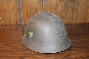 lot A-115 image: Vintage Swedish Steel Helmet with Emblems