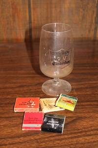 lot 117 image: Vintage Einbecher Glass with 5 Assorted Menu Booklets