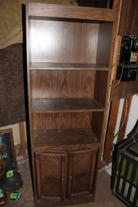 lot 120 image: Vintage Wooden Bookshelf with Two Glass Doors