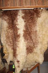 lot 121 image: Natural Cowhide Rug with Brown and Cream Patterns