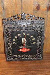lot 144 image: Vintage Grain Belt Advertising Thermometer with Decorative Frame