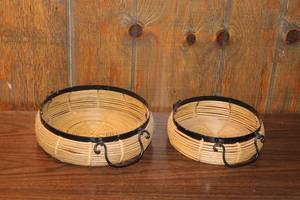 lot 149 image: Set of 2 Vintage Woven Baskets with Metal Handles