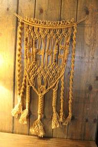 lot 150 image: Vintage Macrame Wall Hanging with Decorative Beads and Fringe - 41 inches