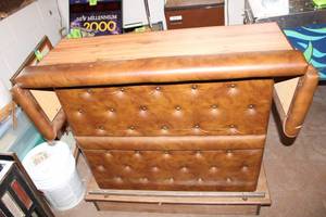 lot 156 image: Vintage Bar Cart with Leather Accents and Wooden Top