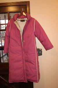 lot 171 image: Eddie Bauer Womens Long Down Coat Size Medium - Pink with Minor Wear