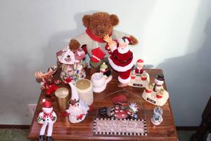 lot 201 image: Collection of Vintage Christmas Decorations Including Santa and Snowmen Figurines