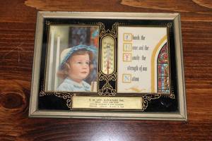 lot 202 image: Vintage E.M. Levi Elevators Inc. Framed Advertisement Thermometer Picture