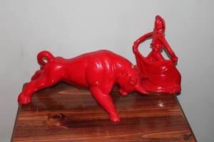 lot 223 image: Vintage Royal Haeger Red Bull and Dancer Figurines Set