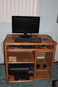 lot 247 image: Complete Office Setup including LG Flatron Monitor, HP Officejet Pro 8100 Printer, and Accessories