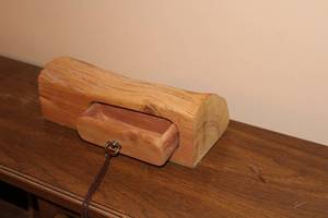 lot 255 image: Unique Handcrafted Montana Post Hole Wooden Organizer with Drawer