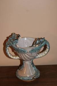 lot 269 image: Antique Majolica Vase with Dragon Handles