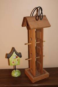 lot 275 image: Handcrafted Wooden Birdhouse and Decorative Bird Feeder Set