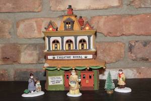 lot 298 image: 1998 Department 56 Dickens Village Theatre Royal Building with Figurines