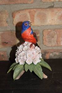 lot 351 image: Painted Bunting Bird Figurine on Floral Base by RSPB