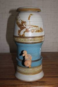 lot 375 image: Vintage Handcrafted Ceramic Beverage Dispenser with Bird Design