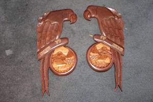 lot 378 image: Handcrafted Wooden Wall Art - Parrots from Nicaragua with Scenic Relief