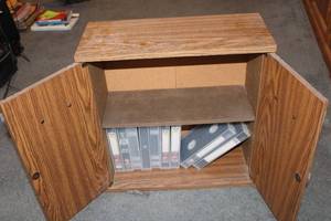lot 381 image: Vintage Wooden Cassette Tape Storage Cabinet with Double Doors