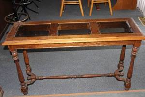 lot 382 image: Vintage Oak Coffee Table with Glass Inserts