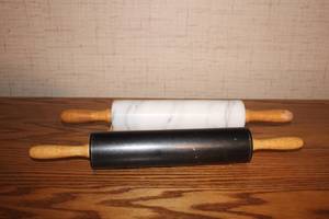 lot 389 image: Set of 2 Rolling Pins - Marble and Wooden