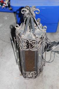 lot 462 image: Vintage Wrought Iron Lantern with Glass Insert - Decorative Piece