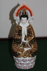 lot 31 image: Porcelain Figurine of Bodhisattva with Gold and Pink Detailing