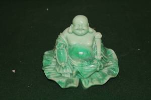 lot A-33 image: Green Jade Laughing Buddha Figurine