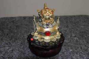 lot 48 image: Gold-Toned Chinese Dragon Figurine with Red Jewel Accents