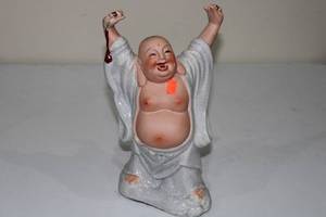 lot 51 image: Joyful Laughing Buddha Figurine in White Robe
