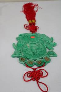lot 53 image: Chinese Pendant with Red Cord and Decorative Knot