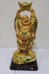 lot 58 image: Large Golden Laughing Buddha Figurine with Ingots