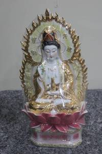 lot 68 image: Porcelain Guan Yin Statue with Golden Accents