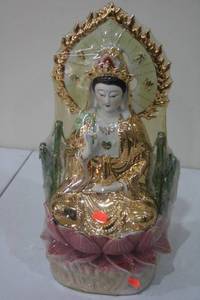 lot 88 image: Porcelain Kuan Yin Figurine with Gold Detailing