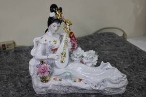 lot 99 image: Decorative Porcelain Figurine of Woman Playing String Instrument