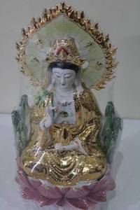 lot 112 image: Porcelain Guan Yin Figurine with Gold Accents