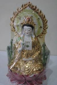 lot 128 image: Painted Porcelain Buddha Figurine with Golden Details