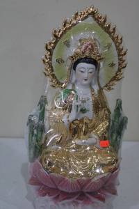 lot 131 image: Porcelain Guanyin Statue with Gold Accents