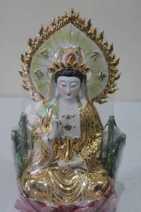 lot 132 image: Porcelain Guanyin Statue with Gold Accents