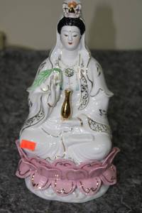 lot 135 image: Porcelain Statue of Goddess on Pink Lotus Base