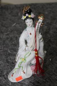 lot 137 image: Porcelain Figurine of Asian Woman Playing String Instrument