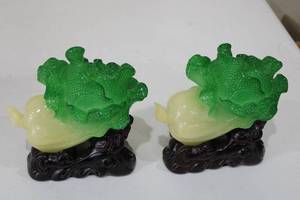 lot 158 image: Pair of Decorative Green Resin Cabbage Ornaments