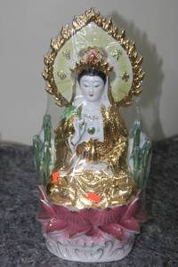 lot 167 image: Porcelain Guanyin Goddess Figurine with Gold Accents