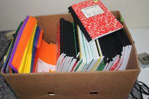 lot 170 image: Box of Composition Books and Pocket Folders