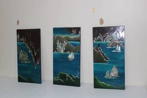 lot A-172 image: Set of 3 Mother of Pearl Inlay Nautical Wall Art Panels