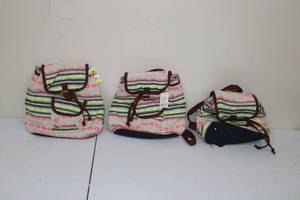 lot 175 image: Set of 3 Neon Striped Canvas Backpacks