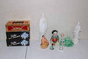 lot 184 image: Collection of 7 Decorative Items Including Porcelain Figurines and Tissue Box Holders