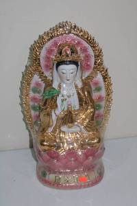 lot 205 image: Exquisite Porcelain Buddha Figurine with Gold Accents